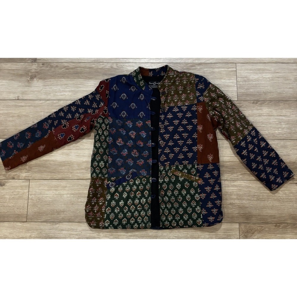Sacred Threads Patchwork Kantha Fleece Lined Jacket Boho Cottagecore Granny Chic